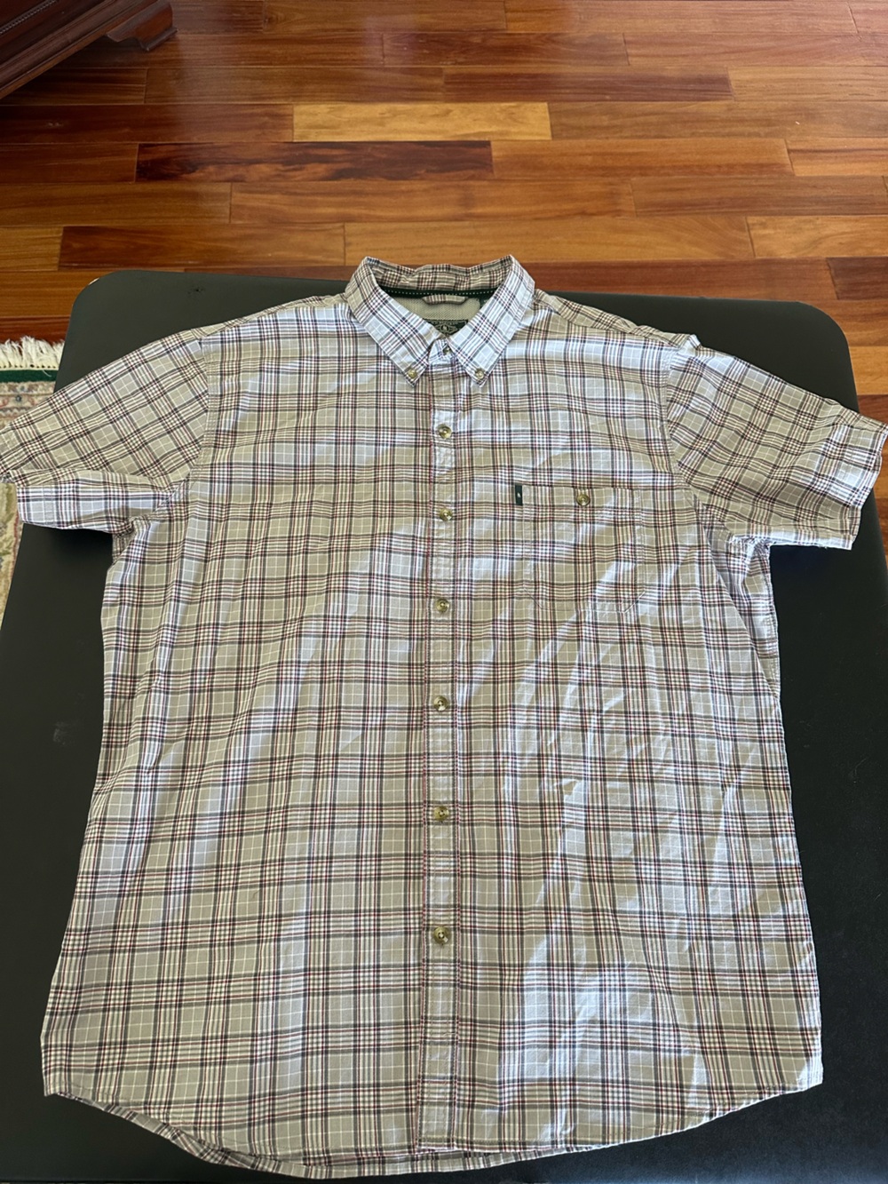 G.H. Bass Men's Short-Sleeve Plaid Button-Up Shirt - White and Brown 2XL